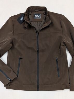 Benjamin Black Men's Brown Textured Full Zip Jacket Stand Collar NWT Size L